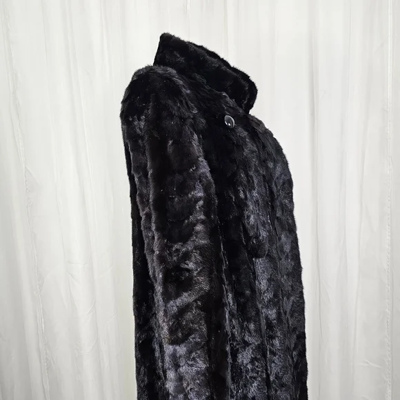 Authentic Real Mink Fur Coat Deep Chocolate Brown Long Length Large Glam Luxe - Picture 7 of 16